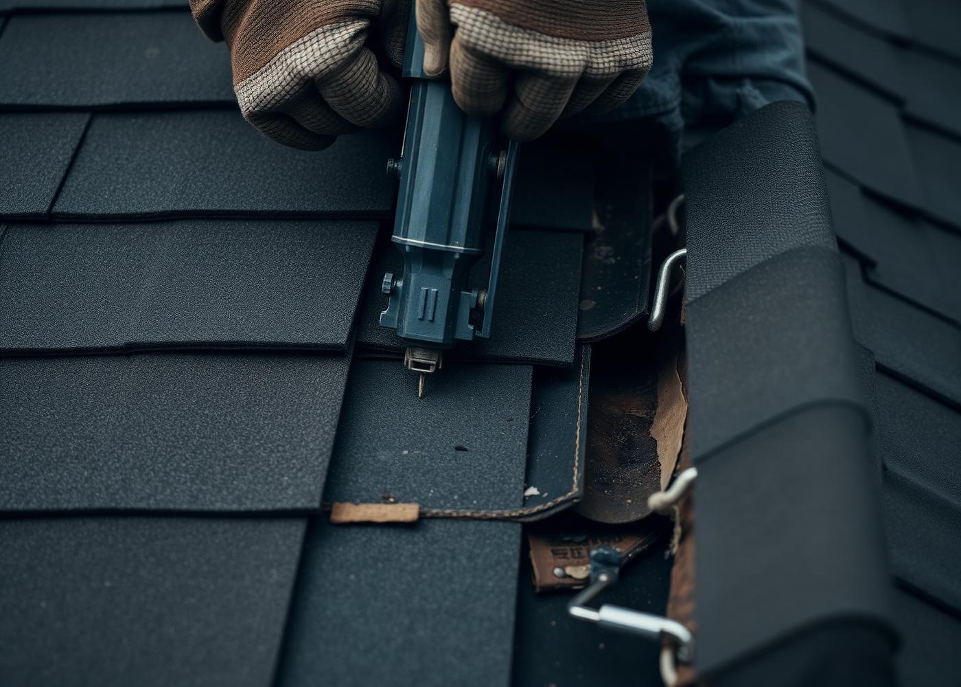 Close-up of hail damage on shingles